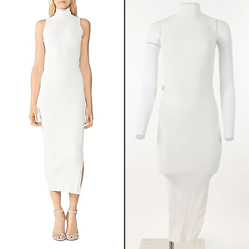 Herve Leger Ribbed Turtleneck Dress